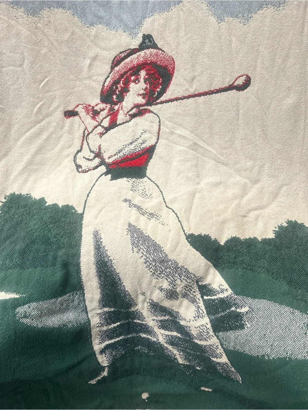 Victorian Woman Golfer Golfing Themed 100% Cotton Woven Tapestry Throw Fringe